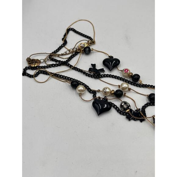 Betsey Johnson Triple Lip Kiss Pearl Polka Dot Heart Charm First Date Necklace - Picture 10 of 12